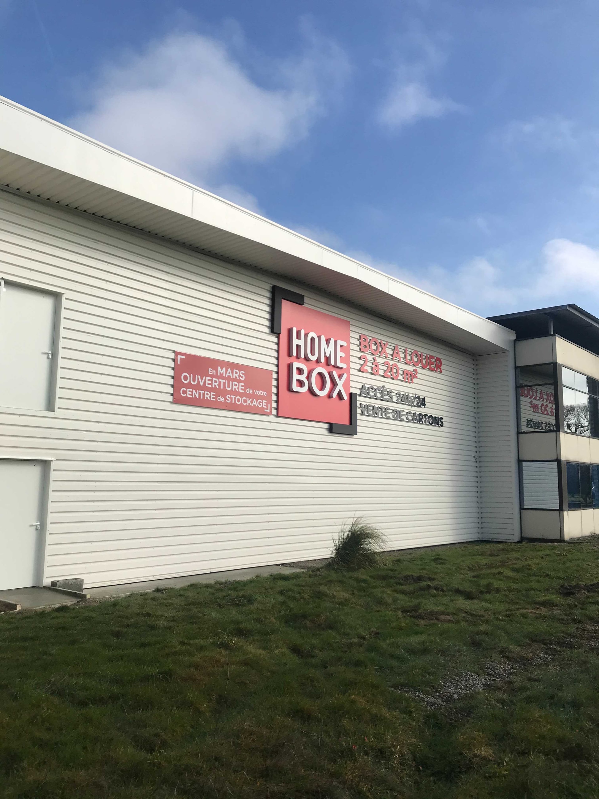 HOMEBOX facade with rental signage and Opening Soon in March announcement at HOMEBOX Les Sables d'Olonne, 10 Allée Titouan Lamazou, Olonne-sur-Mer
