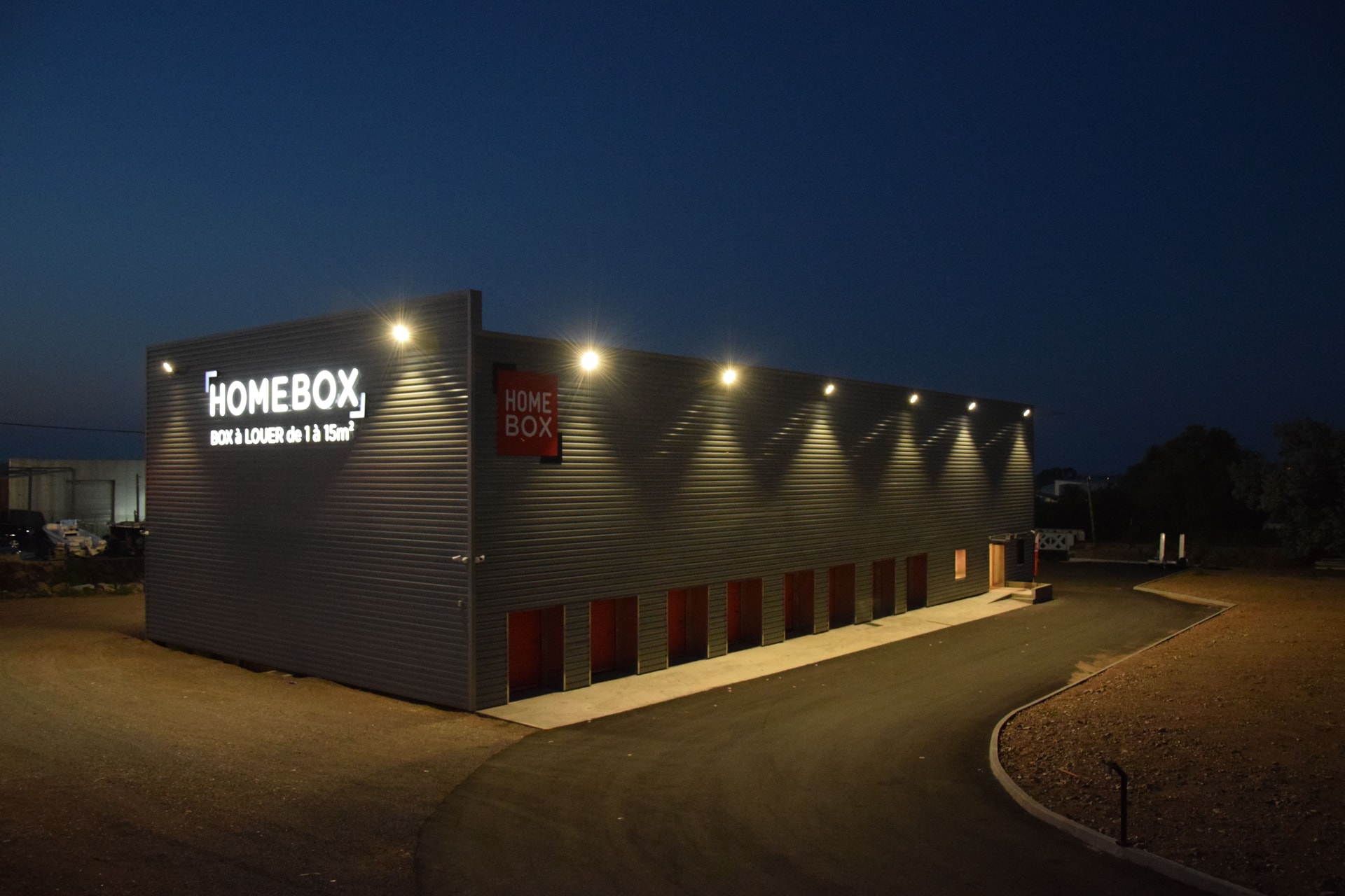HOMEBOX building illuminated at night at HOMEBOX Bastia, 870 Avenue de Valrose, Borgo